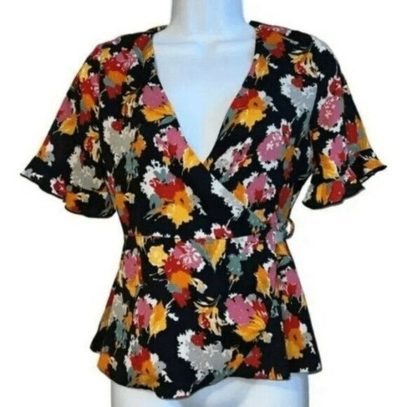 ZARA‎ Trafuluc  Collection Floral Print Ruffled Sleeve Wrap Blouse NWOT Size  XS - Picture 2 of 8